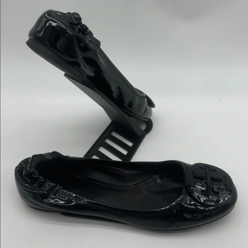 Tory Burch Reva Glossy Black Flats Women’s Size 8